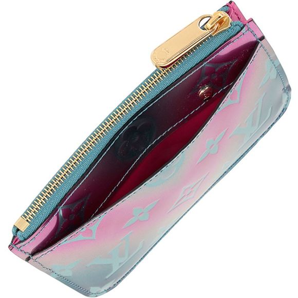 Louis Vuitton V Shape Pochette Monogram Vernis Calf Leather Pink Blue Handbag - Picture 5 of 5